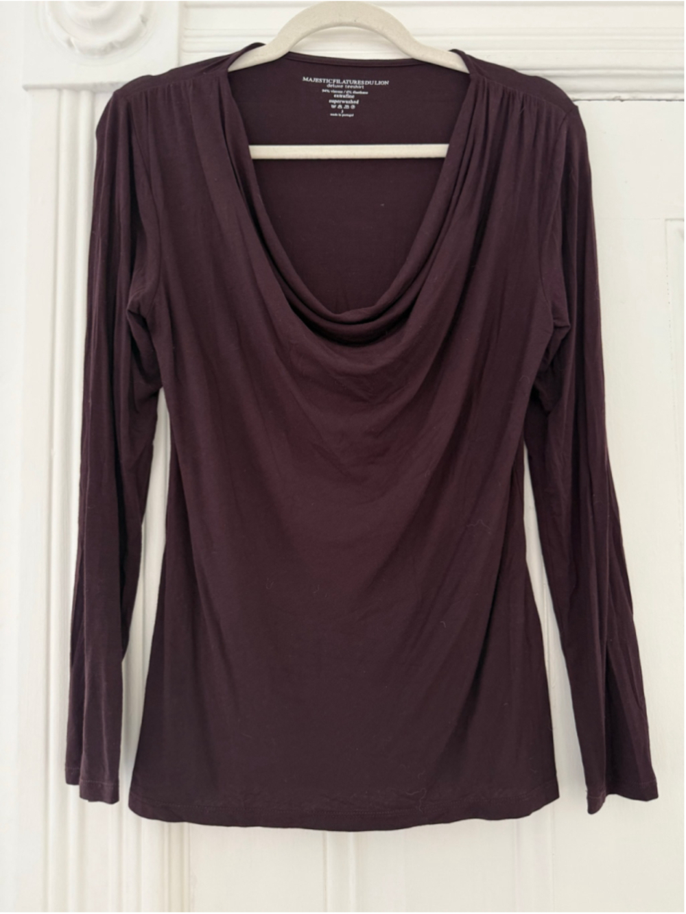 Majestic Filatures Women's Long Sleeve Cowl Neck Tee burgundy Size L